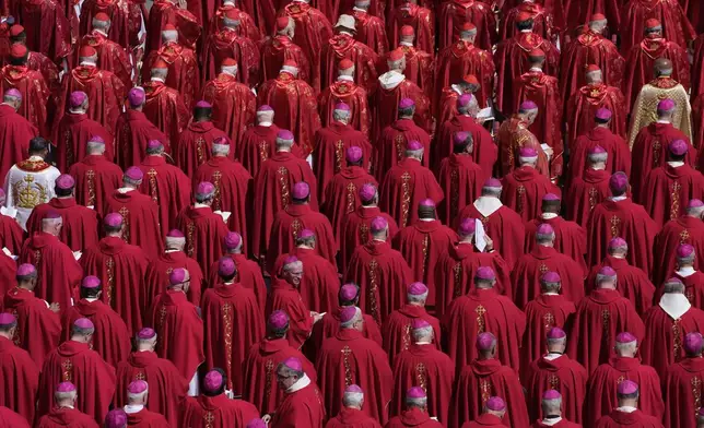 Cardinals and bishops attend the funeral of Pope Francis in St. Peter's Square at the Vatican, Saturday, April 26, 2025. (AP Photo/Gregorio Borgia)