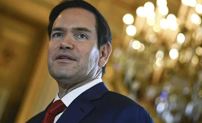 US Secretary of State Marco Rubio looks on as he arrives at the Quai d'Orsay, France's Minister of Foreign Affairs for high-level talks to discuss Ukraine and its security in Paris Thursday, April 17, 2025. (Julien de Rosa, Pool via AP)