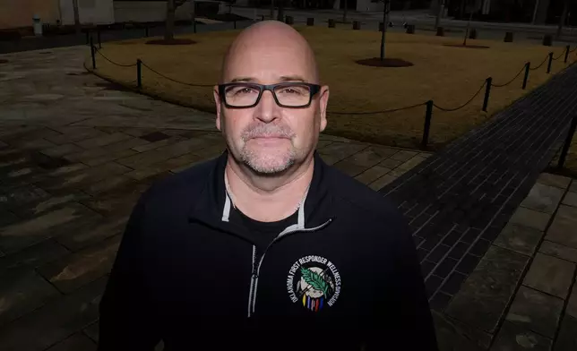 Former Oklahoma City firefighter Chris Fields poses for a photo at the Oklahoma City National Memorial &amp; Museum in Oklahoma City on March 12, 2025. (AP Photo/LM Otero)