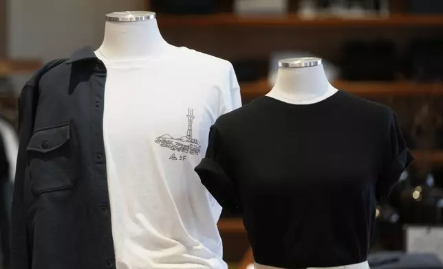 American Giant clothing is displayed at the company's showroom in San Francisco, Thursday, April 17, 2025. (AP Photo/Jeff Chiu)