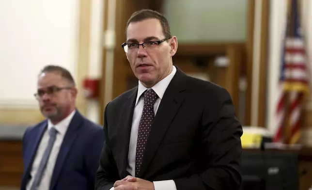 Special Assistant District Attorney Hank Brennan introduces himself during jury selection in the murder trial of Karen Read at Norfolk Superior Court Tuesday, April 15, 2025, in Dedham, Mass. (Nancy Lane/The Boston Herald via AP, Pool)
