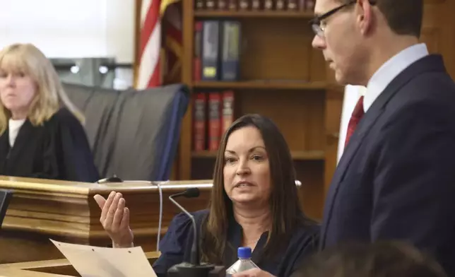 Kerry Roberts, who was with Karen Read when the body of Read's police officer boyfriend John O’Keefe was discovered is questioned by Special Prosecutor Hank Brennan at Read's second murder trial on Tuesday, April 22, 2025, in Dedham, Mass. (Stuart Cahill/The Boston Herald via AP, Pool)
