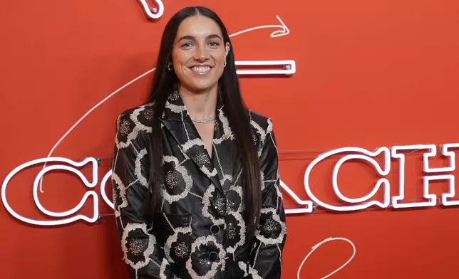 Kentucky's Georgia Amoore poses before the WNBA basketball draft, Monday, April 14, 2025, in New York. (AP Photo/Pamela Smith)