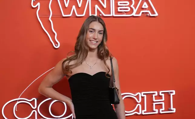 Serena Sundell of Kansas State poses before the WNBA basketball draft, Monday, April 14, 2025, in New York. (AP Photo/Pamela Smith)