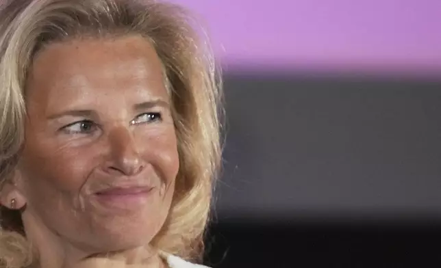 Cannes film festival president Iris Knobloch attends a press conference to announce the International Cannes film festival line up for the upcoming 78th edition of the Cannes Film Festival, Thursday, April 10, 2025 in Paris. (AP Photo/Michel Euler)
