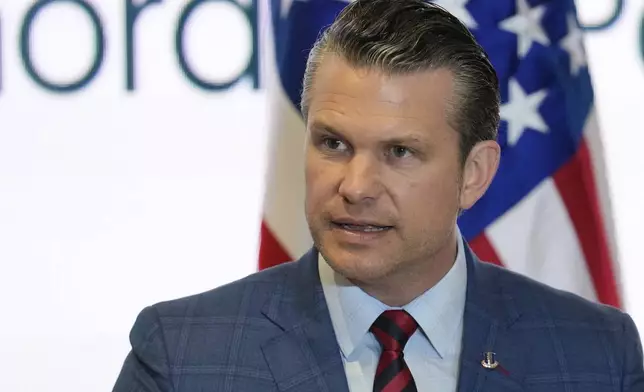 FILE - U.S. Secretary of Defense Pete Hegseth speaks during the Central American Security Conference in Panama City, April 9, 2025. (AP Photo/Matias Delacroix, file)