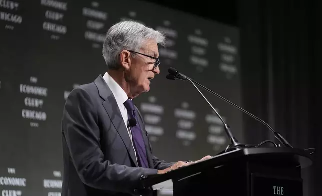 Chair of the Board of Governors of the Federal Reserve System Jerome Powell speaks during an event hosted by the Economic Club of Chicago, Wednesday, April 16, 2025, in Chicago. (AP Photo/Erin Hooley)