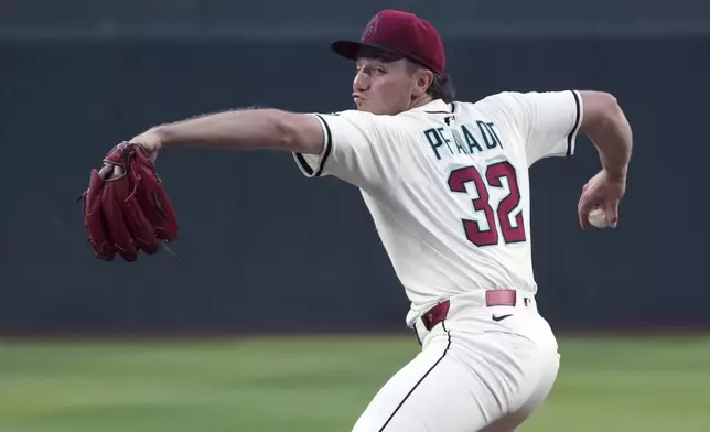 Arizona Diamondbacks pitcher Brandon Pfaadt throws against the Tampa Bay Rays in the first inning during a baseball game, Tuesday, April 22, 2025, in Phoenix. (AP Photo/Rick Scuteri)
