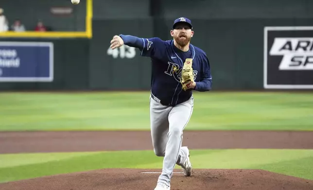 Tampa Bay Rays pitcher Zack Littell throws against the Arizona Diamondbacks in the first inning during a baseball game, Tuesday, April 22, 2025, in Phoenix. (AP Photo/Rick Scuteri)