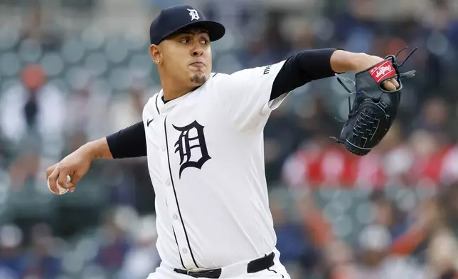Detroit Tigers' Keider Montero pitches against the Baltimore Orioles in the second inning during the second baseball game of a doubleheader Saturday, April 26, 2025, in Detroit. (AP Photo/Duane Burleson)