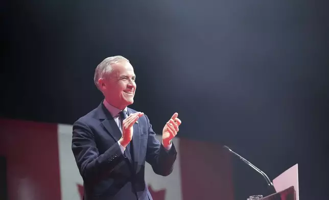 Canadian Prime Minister Mark Carney arrives to address supporters at his campaign headquarters on election night in Ottawa, Ontario, Tuesday, April 29, 2025. (Nathan Denette/The Canadian Press via AP)