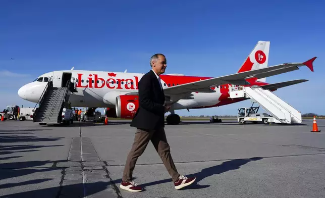 Liberal Leader Mark Carney arrives in Ottawa, Canada, Monday, April 28, 2025. (Sean Kilpatrick/The Canadian Press via AP)