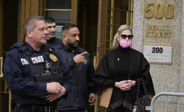 Nadine Menendez leaves a federal courthouse in New York, Monday, April 21, 2025. (AP Photo/Seth Wenig)