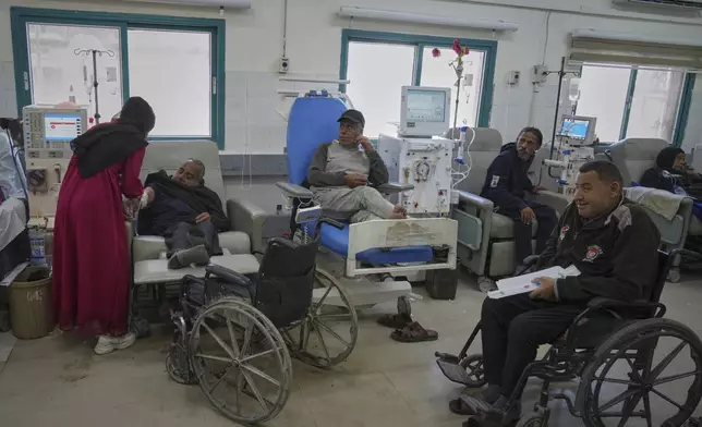 Mohamed Attiya, 54, second from left, receives dialysis treatment at Shifa hospital in Gaza City, Monday, April 14, 2025.(AP Photo/(AP Photo/Jehad Alshrafi)