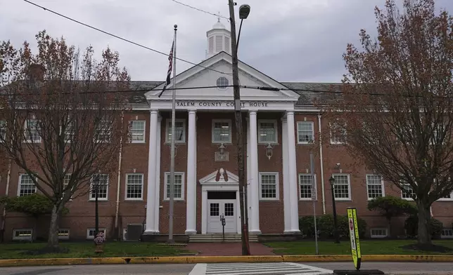 The county courthouse in Salem, N.J., is seen Tuesday, April 15, 2025 before the appearance of Sean M. Higgins, the driver charged with killing NHL hockey player Johnny Gaudreau and his brother Matthew while they were bicycling. (AP Photo/Matt Rourke)