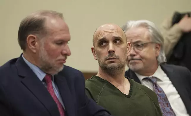 Sean M. Higgins, the driver charged with killing NHL hockey player Johnny Gaudreau and his brother Matthew while they were bicycling, appears at the Salem County, N.J., Courthouse, Tuesday, April 15, 2025, in Salem, N.J. (AP Photo/Matt Rourke)