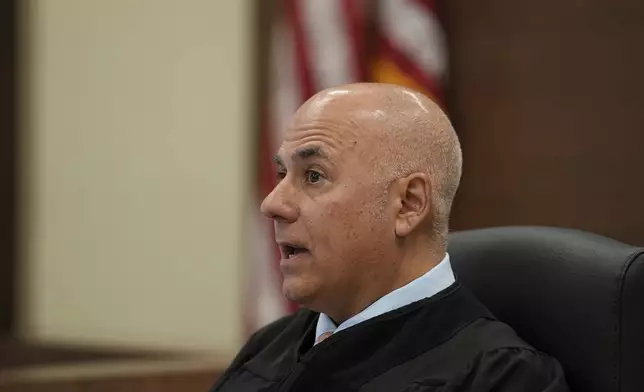 Superior Court Judge Michael Silvanio speaks during Sean M. Higgins' trial, at the county courthouse in Salem, N.J., Tuesday, April 15, 2025. (AP Photo/Matt Rourke)