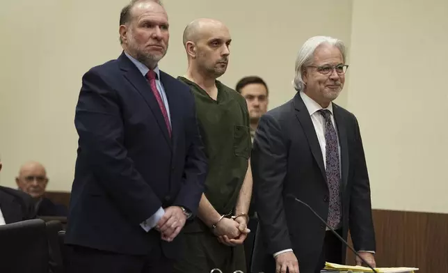 Sean M. Higgins, the driver charged with killing NHL hockey player Johnny Gaudreau and his brother Matthew while they were bicycling, appears at the Salem County, N.J., Courthouse, Tuesday, April 15, 2025, in Salem, N.J. (AP Photo/Matt Rourke)