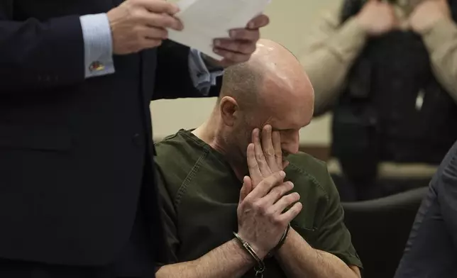 Sean M. Higgins, the driver charged with killing NHL hockey player Johnny Gaudreau and his brother Matthew while they were bicycling, sits in the Salem County, N.J., Courthouse, Tuesday, April 15, 2025, in Salem, N.J. (AP Photo/Matt Rourke)