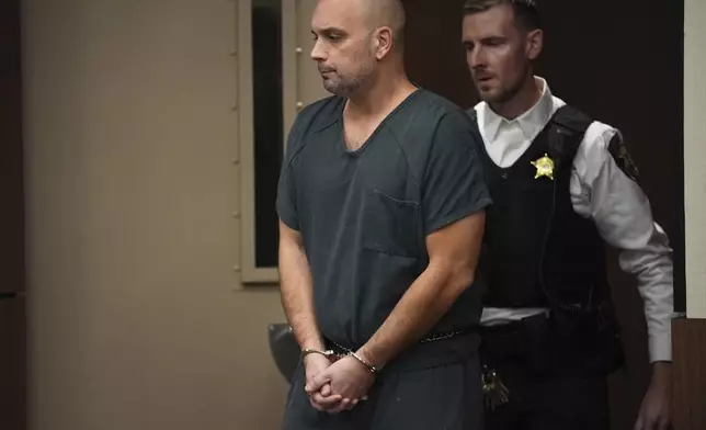 FILE - Sean M. Higgins, the driver charged with killing NHL hockey player Johnny Gaudreau and his brother Matthew as they bicycled on a rural road, appears at the county courthouse in Salem, N.J., Nov. 12, 2024. (AP Photo/Matt Slocum, File)