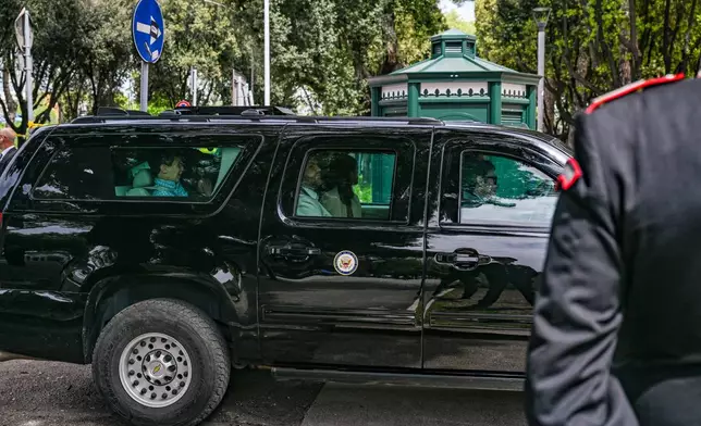 U.S. Vice President JD Vanc and his family arrives at Basilica Papale di San Paolo Fuori le Mura (Basilica of Saint Paul Outside the Walls) to attend Easter mass, in Rome, Italy, Sunday, April 20, 2025. (Kenny Holston/Pool Photo via AP)