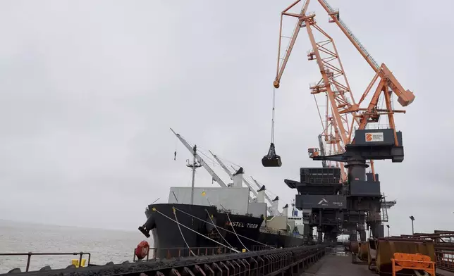 Coking coal is unloaded at Immingham Port, northern England, Tuesday, April 15, 2025. (Darren Staples/Pool Photo via AP)