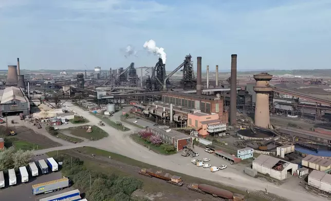 The British Steel works in Scunthorpe, North Lincolnshire, Saturday April 12, 2025. (Peter Byrne/PA via AP)