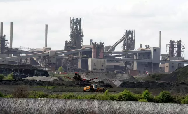 A general view of blast furnaces at the British Steel site in Scunthorpe, England, Monday April 14, 2025. (Peter Byrne, Pool Photo via AP)