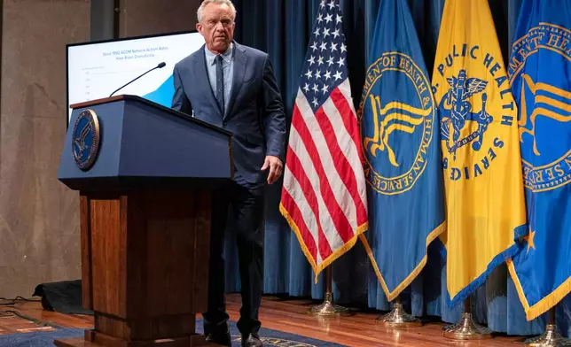 Health and Human Services Secretary Robert F. Kennedy Jr. speaks during a news conference on the Autism report by the CDC at the Hubert Humphrey Building Auditorium in Washington, Wednesday, April 16, 2025. (AP Photo/Jose Luis Magana)