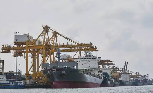Cranes work on stacks of containers at Bangkok Port in Bangkok, Thailand, Wednesday, April 9, 2025. (AP Photo/Sakchai Lalit)
