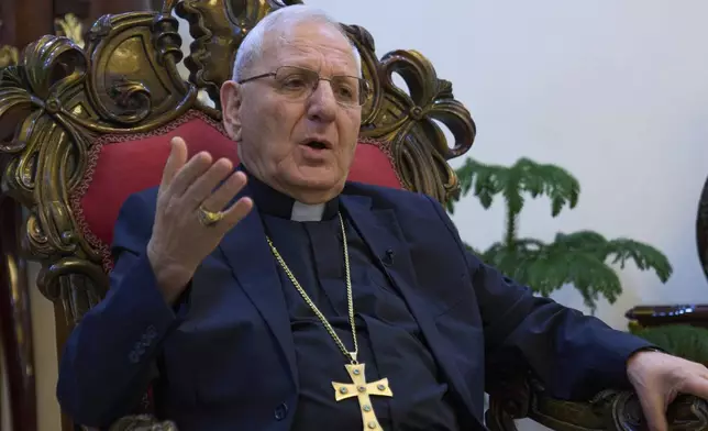 Louis Sako, patriarch of Iraq's Chaldean Catholic Church, speaks during an interview with The Associated Press in Baghdad, Iraq, Monday, April 21, 2025. (AP Photo/Hadi Mizban)
