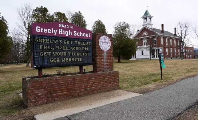 Greely High School, which was thrust into national spotlight after a state legislator posted about a transgender student-athlete, is seen Tuesday, April 8, 2025, in Cumberland, Maine.(AP Photo/Robert F. Bukaty)