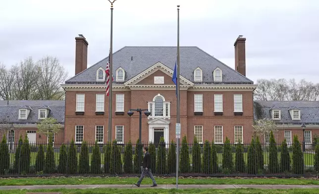 Shown is Pennsylvania governor's official residence in Harrisburg, Pa., Monday, April 14, 2025. (AP Photo/Matt Rourke)