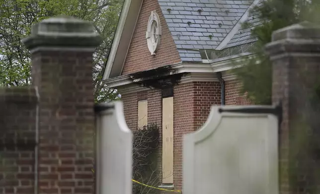 The aftermath of a fire can be seen at Pennsylvania governor's official residence in Harrisburg, Pa., Monday, April 14, 2025. (AP Photo/Matt Rourke)