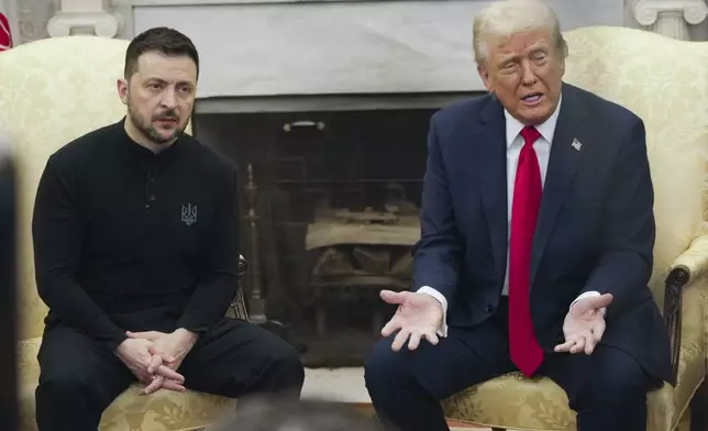 President Donald Trump, right, meets with Ukrainian President Volodymyr Zelenskyy in the Oval Office at the White House, Friday, Feb. 28, 2025, in Washington. (AP Photo/ Mystyslav Chernov)