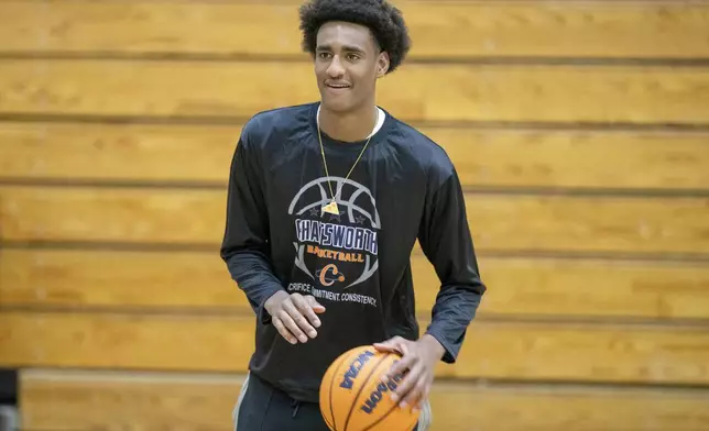 Chatsworth High School basketball player Alijah Arenas practices, Wednesday, April 9, 2025, in Los Angeles. (Hans Gutknecht/The Orange County Register via AP)