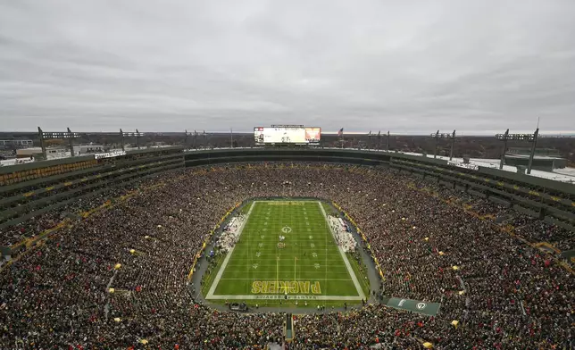 FILE - An elevated overall general view is seen of Lambeau Field during an NFL football game between the Green Bay Packers and the San Francisco 49ers, Sunday, Nov. 24, 2024, in Green Bay, Wis. (AP Photo/Tyler Kaufman, File)