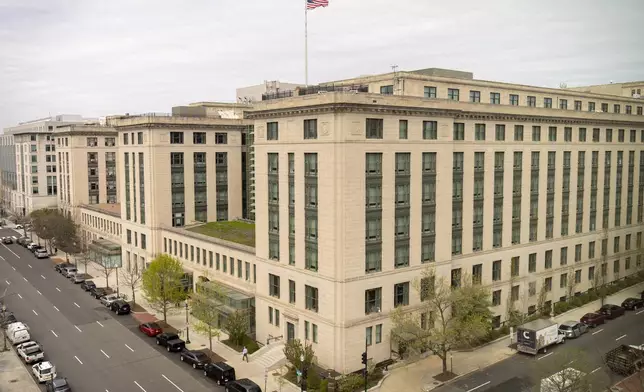 The headquarters of the General Services Administration (GSA) is photographed Wednesday, April 2, 2025, in Washington. (AP Photo/Mark Schiefelbein)