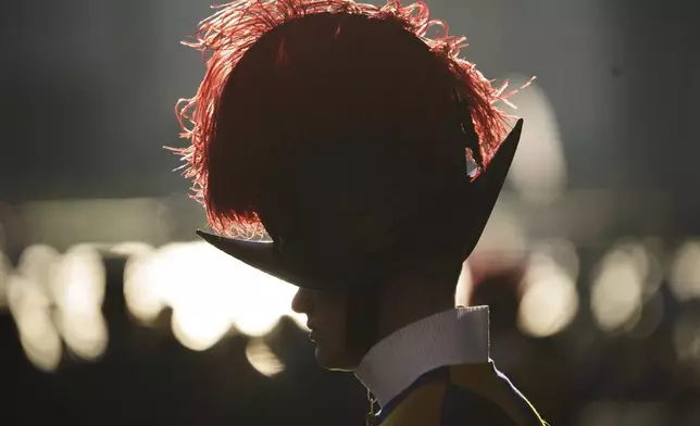 A Vatican Swiss Guard in St. Peter's Square at the Vatican, Saturday, April 26, 2025. (AP Photo/Alessandra Tarantino)