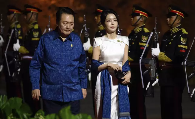 FILE - South Korean President Yoon Suk-yeol and first lady Kim Keon-hee arrive for a formal dinner at the G20 Summit, in Nusa Dua, Indonesia, on Nov. 15, 2022. (Leon Neal/Pool Photo via AP, File)