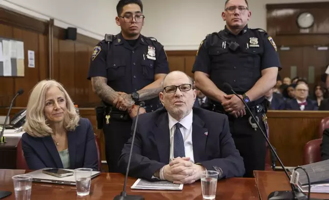 Harvey Weinstein appears in state court in Manhattan as jury selection continues in his retrial on Wednesday, April 23, 2025 in New York. (Sarah Yenesel/Pool Photo via AP)