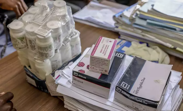 HIV medication is prepared in Freetown, Sierra Leone, Wednesday, March 12, 2025. (AP Photo/Caitlin Kelly)