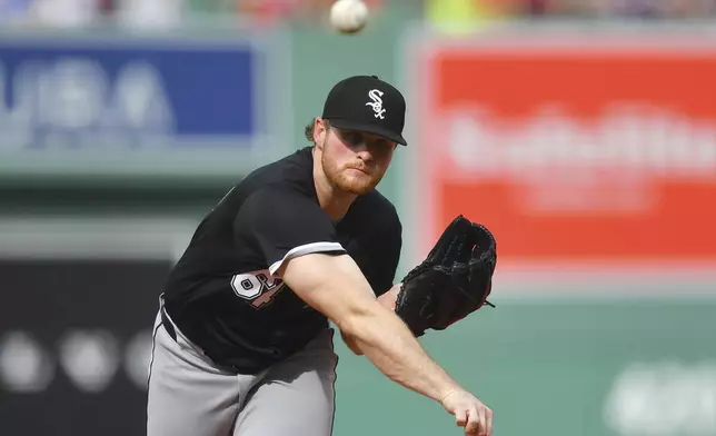Chicago White Sox's Shane Smith delivers a pitch to a Boston Red Sox batter in the first inning of a baseball game, Saturday, April 19, 2025, in Boston. (AP Photo/Steven Senne)