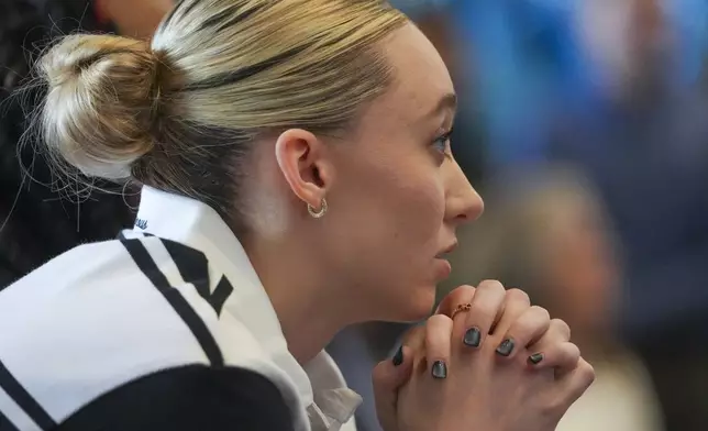 Dallas Wings' Paige Bueckers, selected No. 1 overall in the WNBA basketball draft, attends an introductory press conference Wednesday, April 23, 2025, in Dallas. (AP Photo/Julio Cortez)