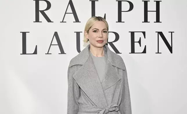 Michelle Williams arrives at the Ralph Lauren Fall 2025 presentation on Thursday, April 17, 2025, in New York. (Photo by Evan Agostini/Invision/AP)