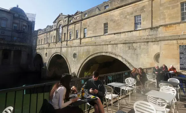The Pulteney Bridge in the World Heritage site of Bath, England, Wednesday, March 5, 2025. (AP Photo/Frank Augstein)