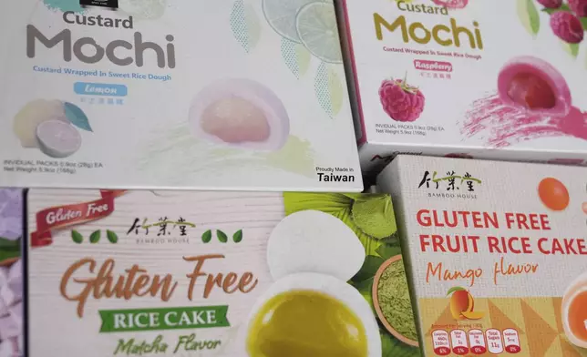 Food products made in Taiwan are displayed at a market in Chinatown in San Francisco, Friday, April 18, 2025. (AP Photo/Jeff Chiu)