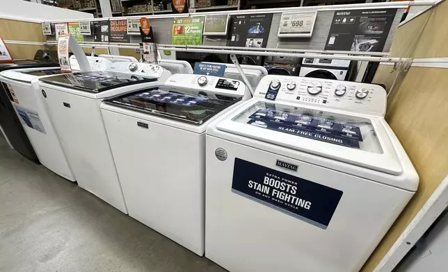 Washing machines on display at a Home Depot store Thursday, April 17, 2025, in Orlando, Fla. (AP Photo/John Raoux)