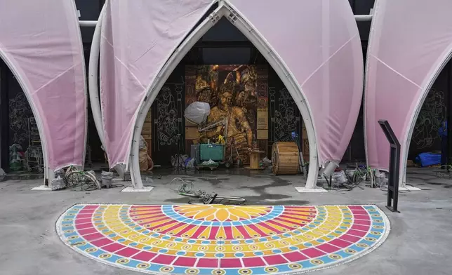 India's pavilion is seen incomplete to open for the opening day of the Expo 2025 in Osaka, central Japan, Sunday, April 13, 2025. (AP Photo/Hiro Komae)