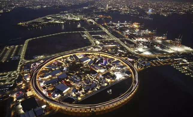 The Grand Ring is seen on Friday April 11, 2025 prior to the opening day of Osaka Expo 2025 in Osaka, western Japan. (Kyodo News via AP)